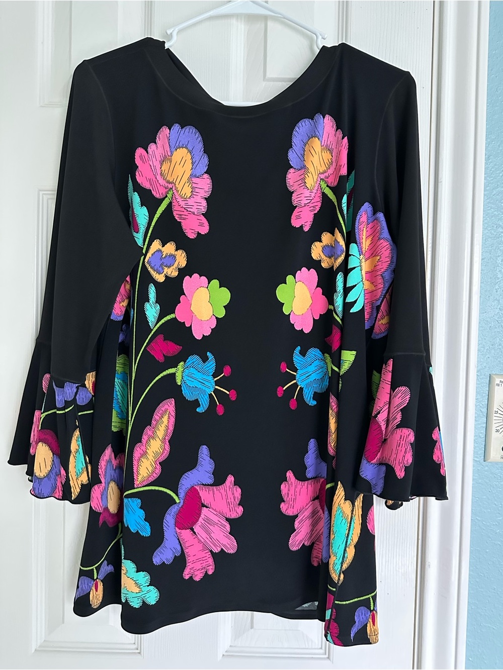Eva Varro Bright colors Floral Tunic Top/Dress XL Flared Sleeves
